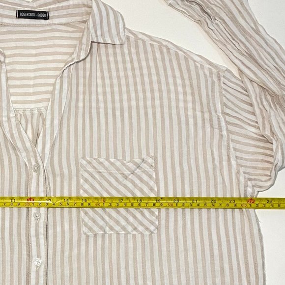 Robertson + Rodeo Oversized Striped Blouse Shirt Pockets White/Tan Women's Sz M - Picture 6 of 8